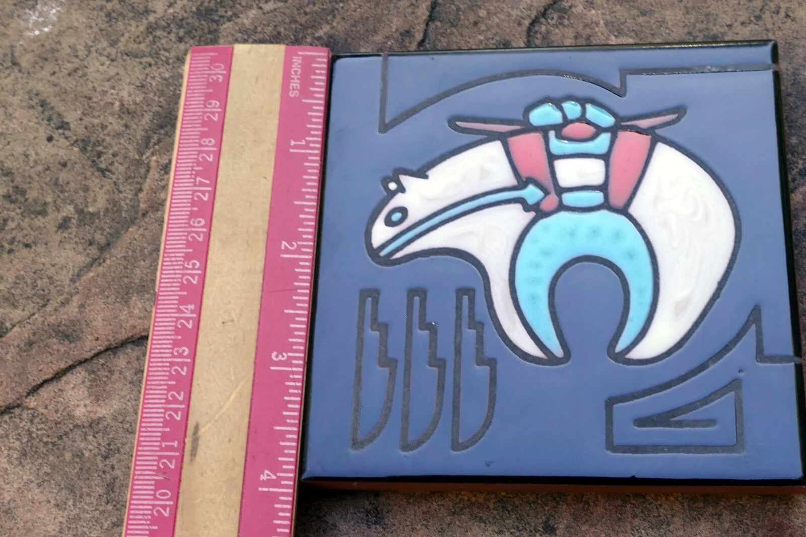 BEAR Cleo Teissedre Ceramic Hand Painted Tile Coaster Native American USA