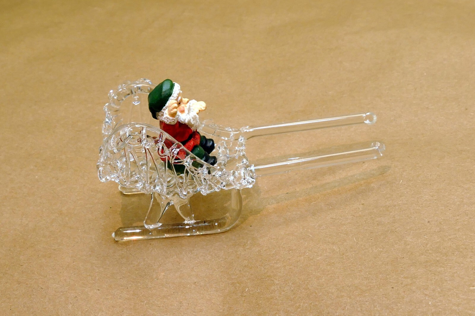 Spun Glass Crystal Christmas Ornament  Sled with Santa Claus (missing dear)