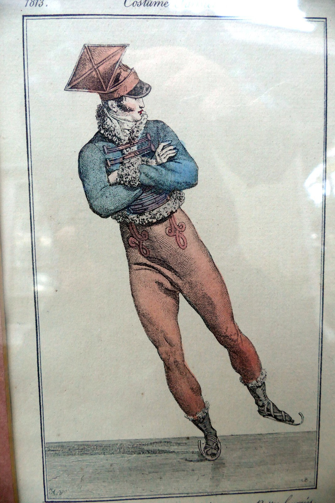 Fashion Engraving 1813 Parisian Costume French Gentleman's Skating framed