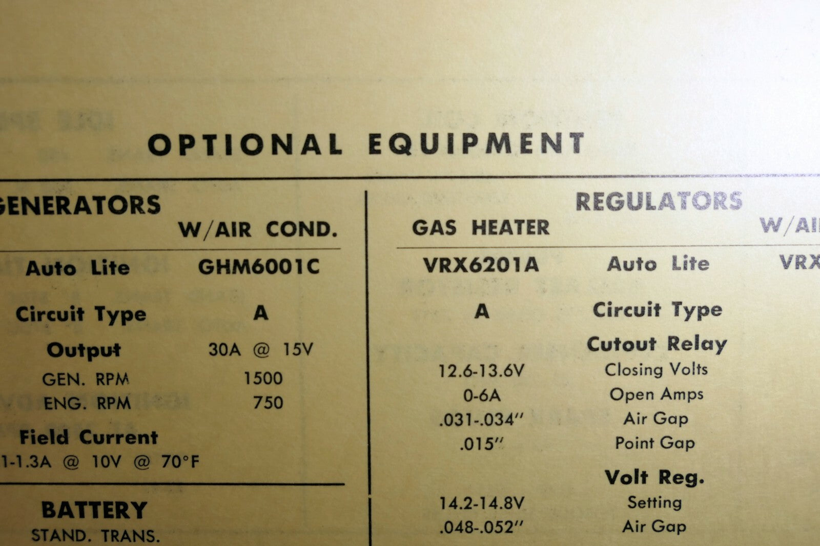 1958 Chrysler Windstar LC1-L Saratoga LC2-M Sun Electric Car Specs Sheet Chart