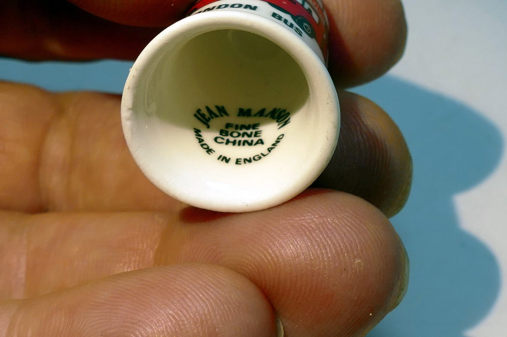 Porcelain Thimble Souvenir  London UK England Bus Red Harrods