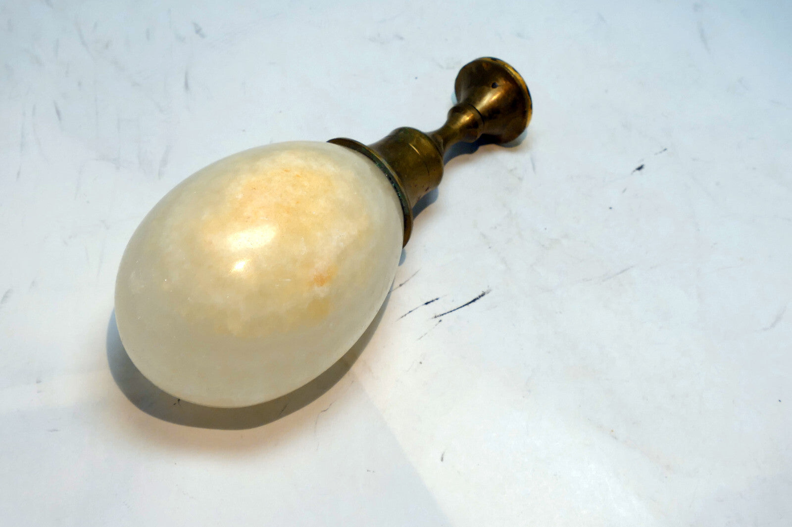 Green Jade Stone Finial Antique 3" with gold tone eagle coat of arms US Navy
