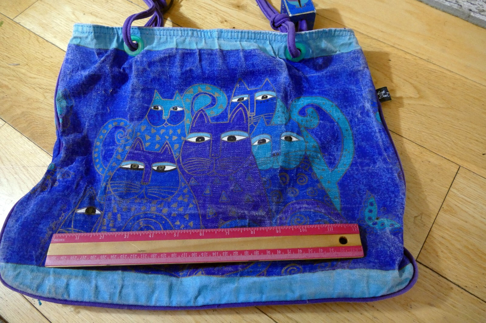 Laurel Burch Shoulder ZIPPER Top Feline Cat Friend metallic Blue Purple Handbag