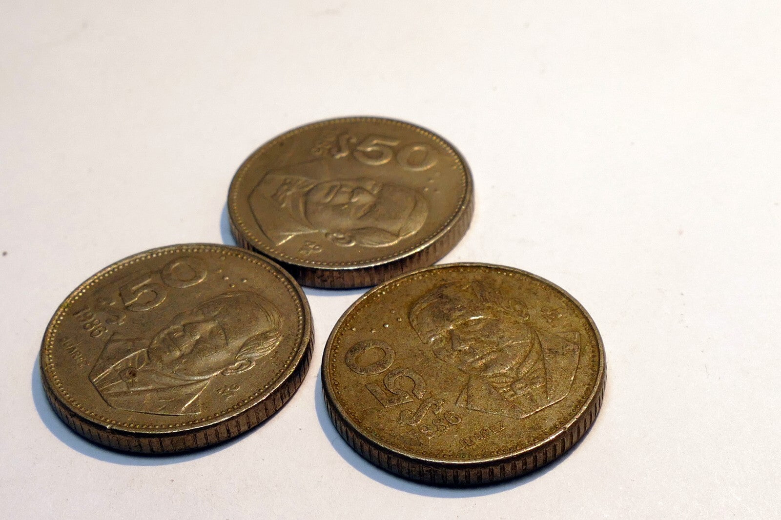 150 Mexico 50 X 3 Pesos Coin Benito Pablo Juárez García - pack lot of three 1986