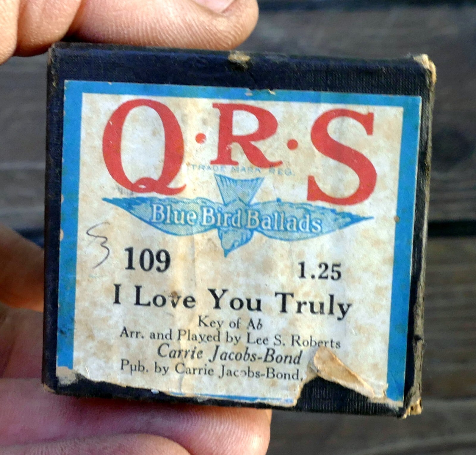 Qrs player piano word roll “i love you truly” lee roberts # 109 blue bird ballads