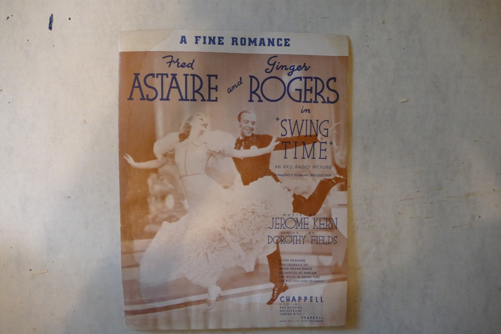 A fine romance, sheet music 1936, from "swing time" musical, by jerome kern, dorothy fields