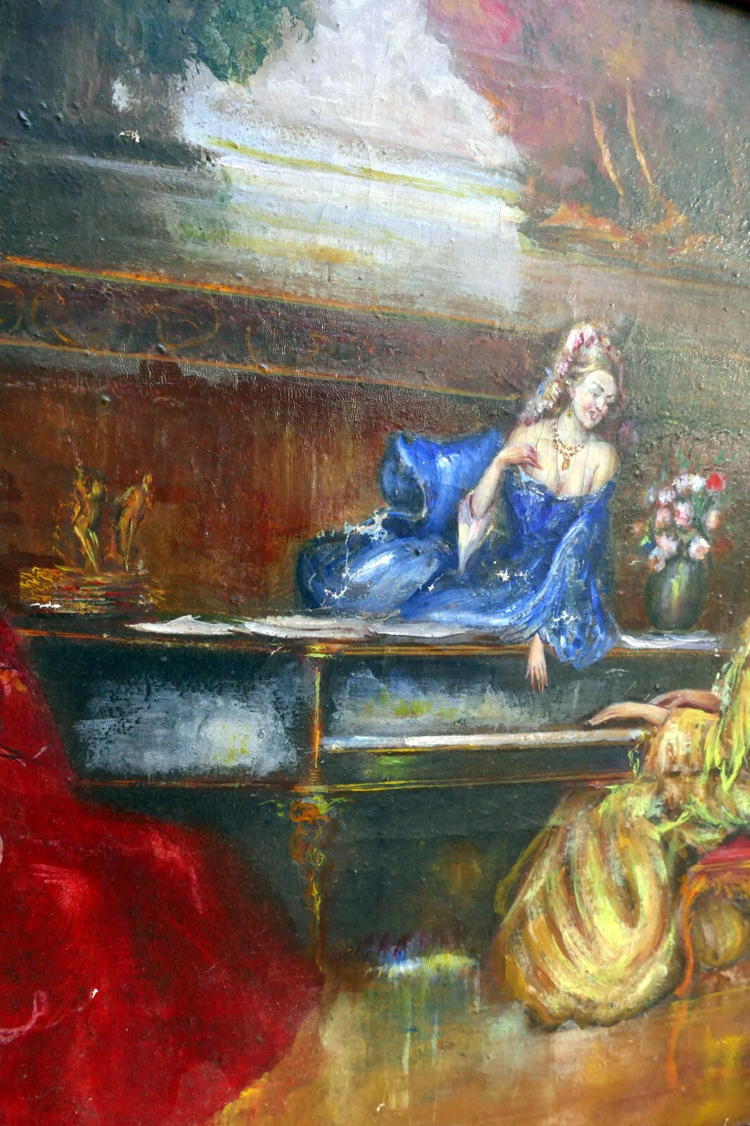 oil painting hand painted on canvas musical recital with Cardinal by R. Sanchez