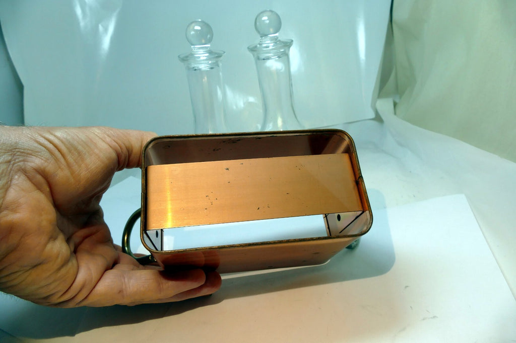 2-PC Olive Oil Vinegar cruet dispenser Set Brass Copper case holder premium