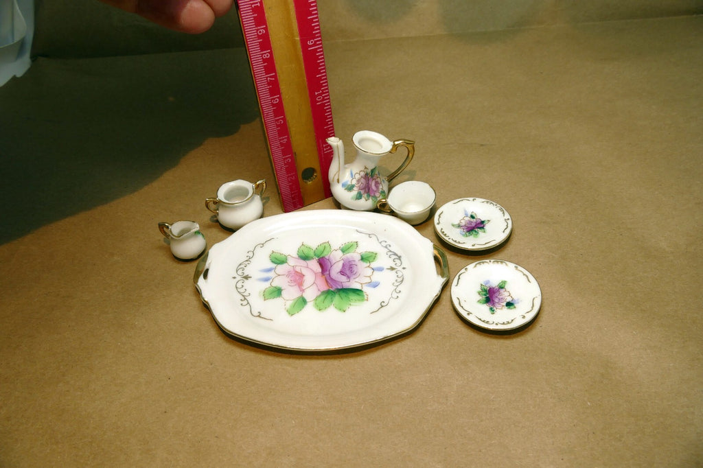 MINIATURE  CHINA VIOLETS FLOWERS PORCELAIN Tea Set JAPAN 7X11cm FLORAL DESIGN