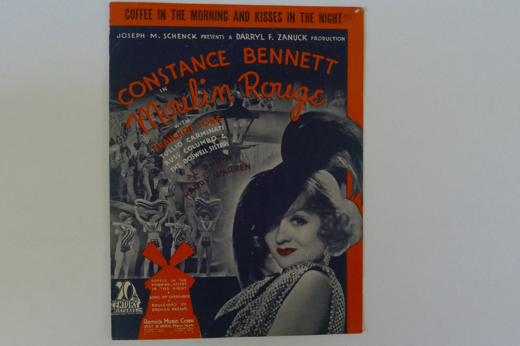 Coffee in the morning and kisses in the night, sheet music 1933, from "moulin rouge" musical