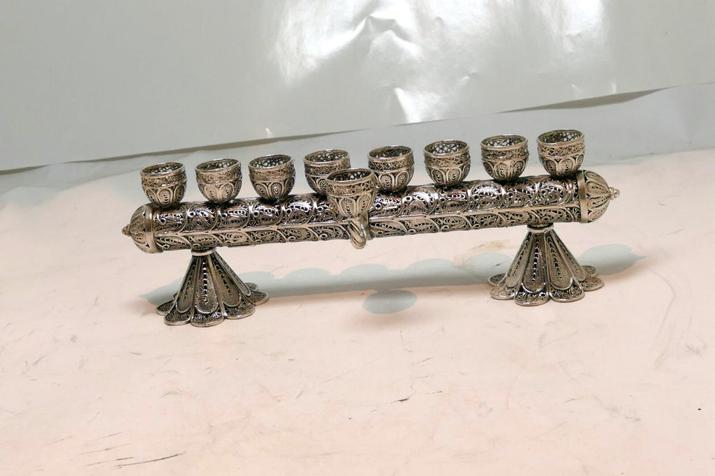 925 Sterling Menorah Judaica Silver Candle Chanukah Yemenite ornate 100gr