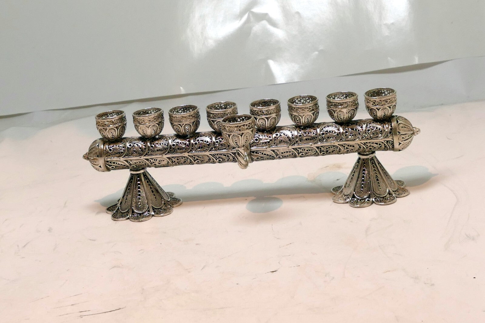 925 Sterling Menorah Judaica Silver Candle Chanukah Yemenite ornate 100gr