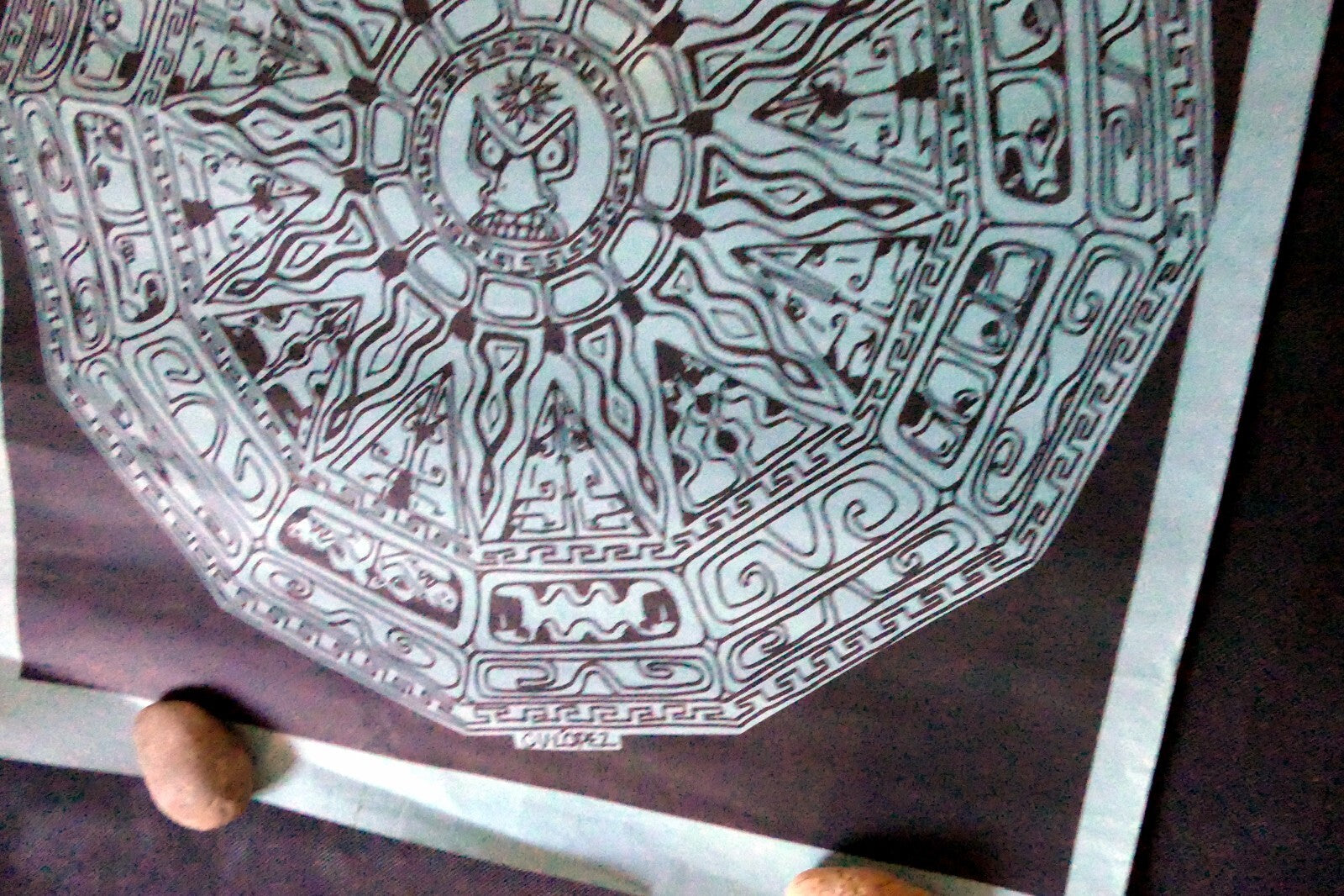 "BRONZE" Aztec Calendar Poster 19X25" art  by Lopez, San Francisco Play LA RAZA