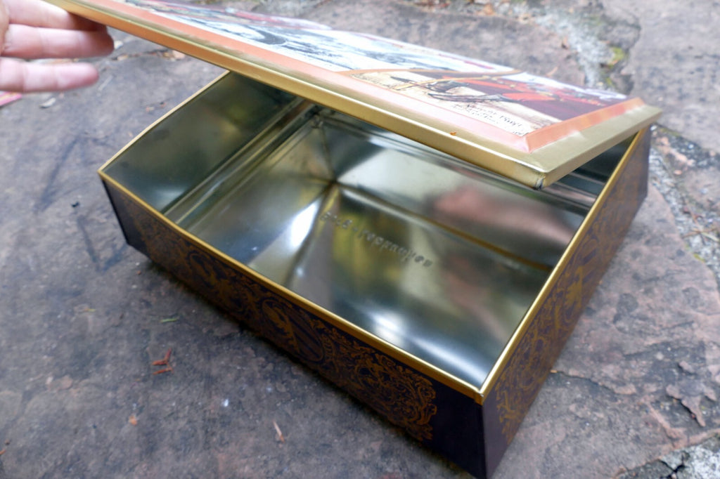 German Tin Box Schumann Nürnberger Burg Lebkuchen 12X15X5" large knight metal