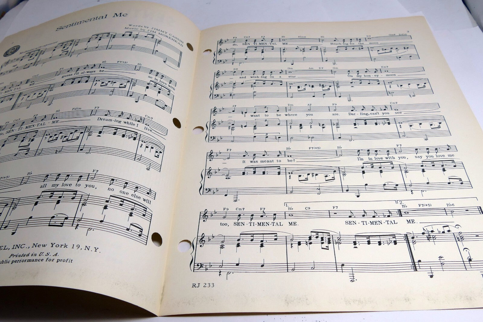 Sentimental Me Jimmy Cassin Jim Morehead  1950 Sheet Music