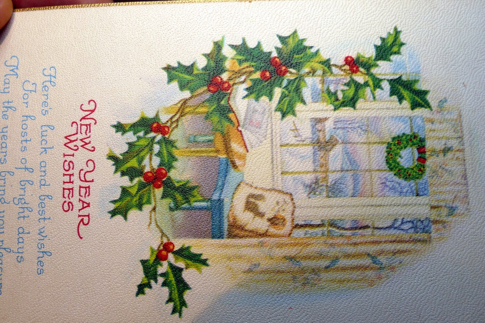 Unposted Postcard lot from 1950's Happy New Year snow scene window