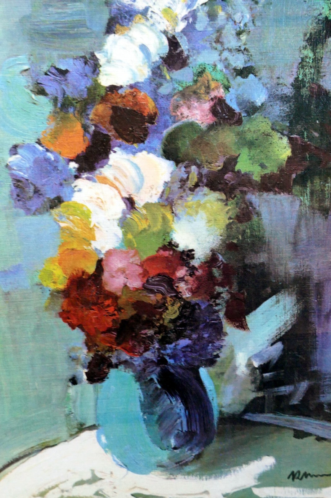 Raymond thuilier, baumaniere wall art painting flowers   menu les baux france