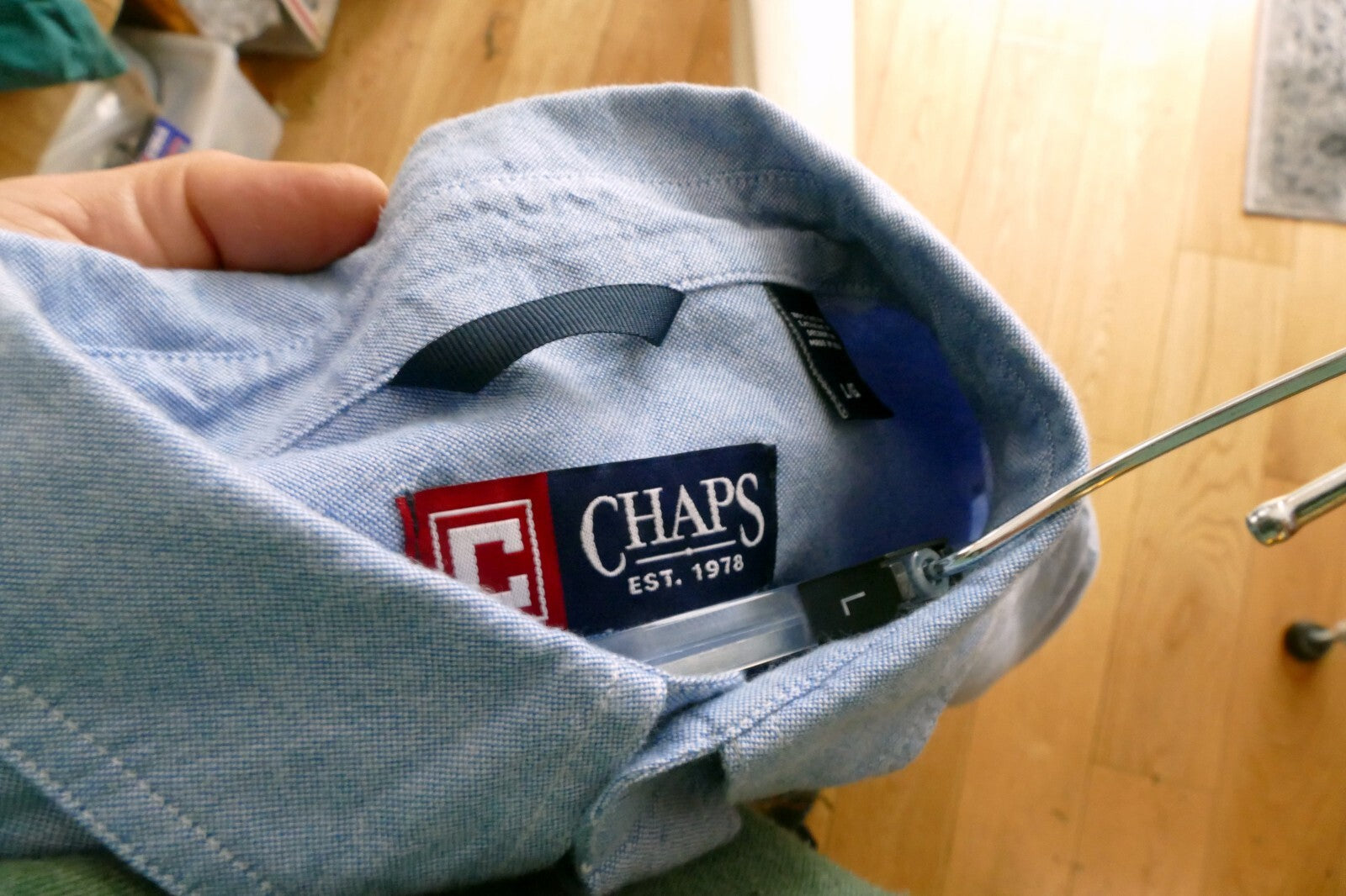 Chaps Denim Jean Shirt Size Large 100% Cotton w/ Crest 90’s- Y2K
