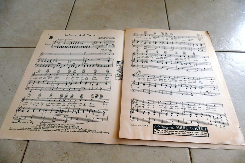 Indians and Trees by George Cohan 1933 Music Sheet New York USA
