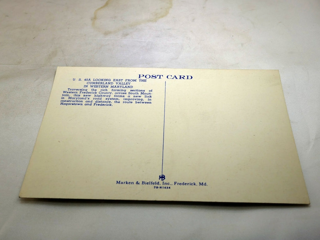 Post Card 1940's Lookout East Cumberland Valley Western Maryland