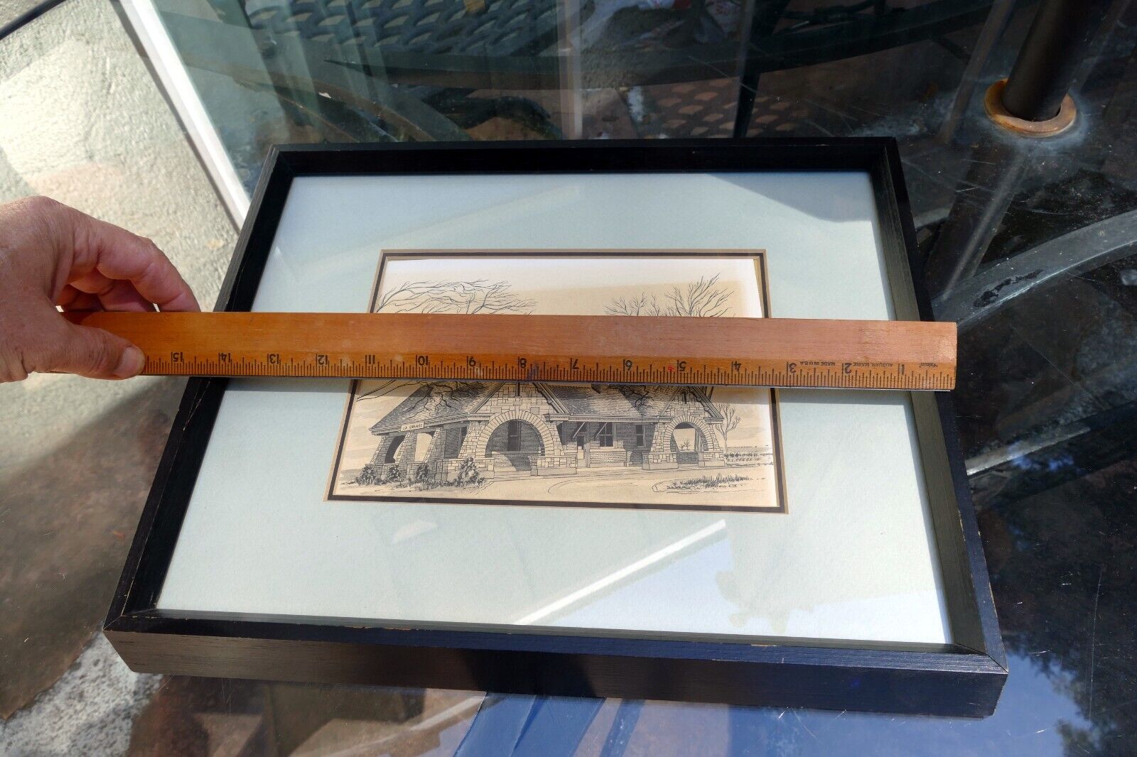 "La Grange" N. L. Reese 1974 print 6X8" framed with glass
