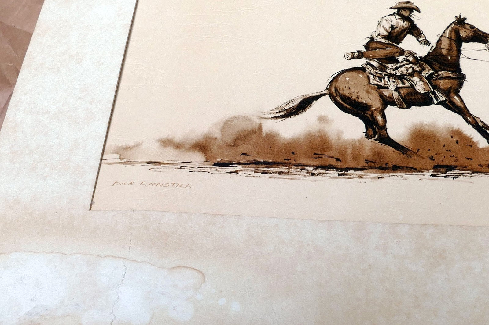 original artwork by artist  Rodeo Rider by Dick Rienstra Lithograph 10X20"