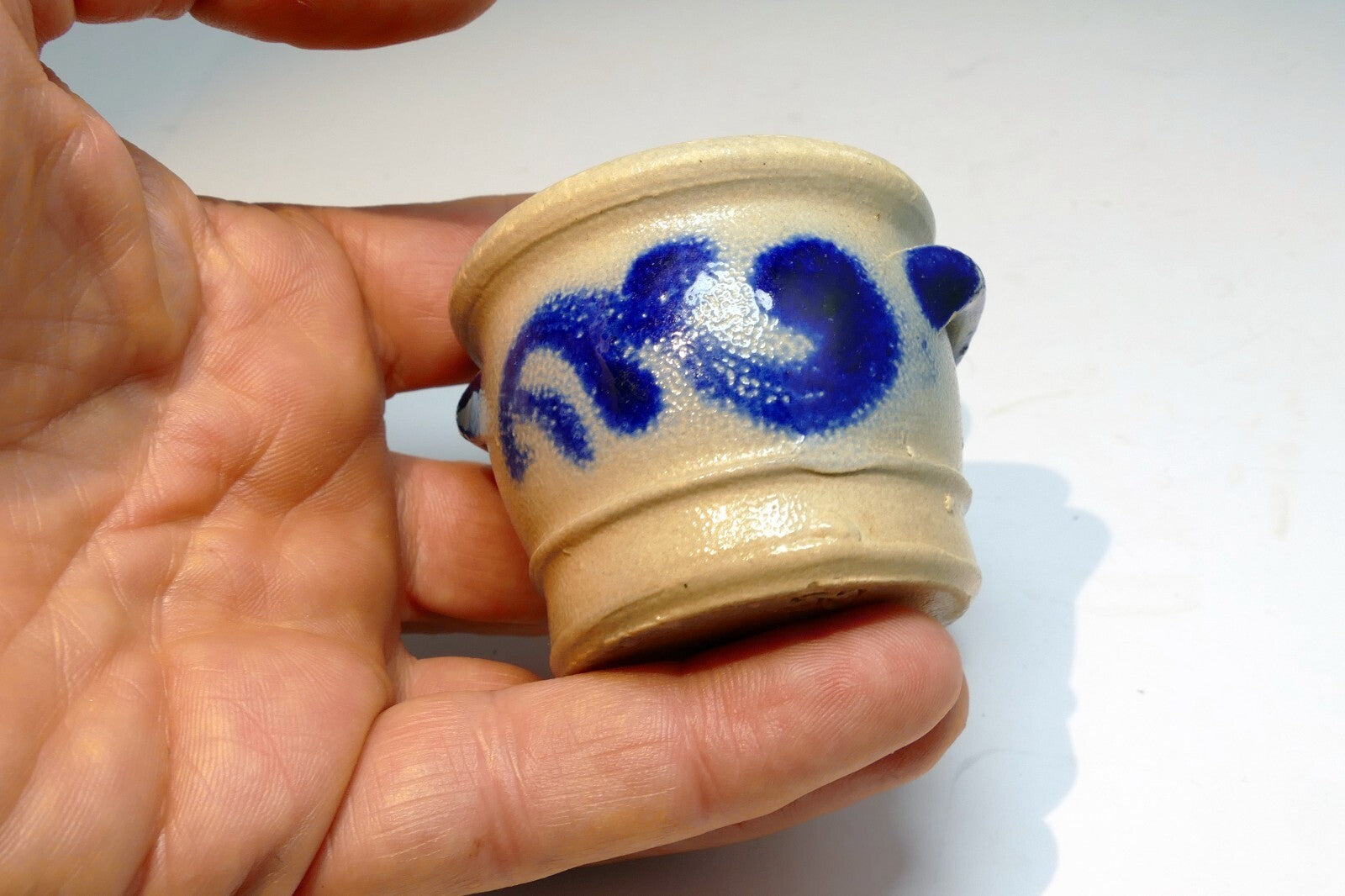 Blue Ceramic tealight candle holder  vintage clay pottery 2"