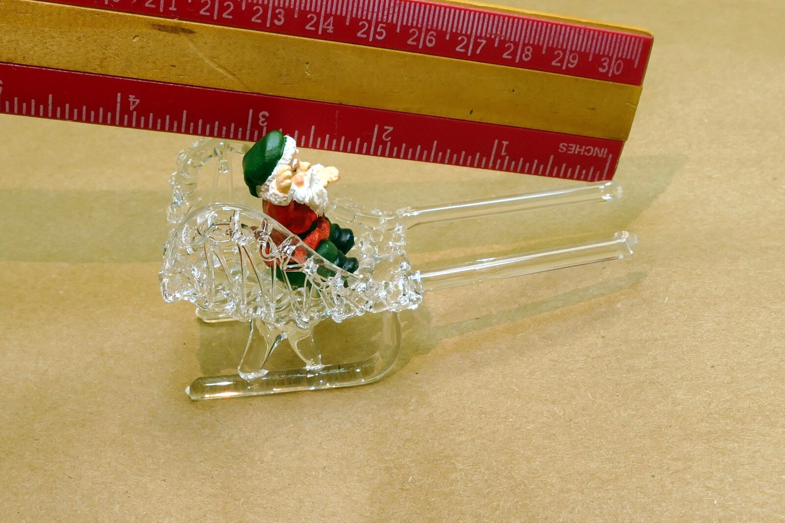 Spun Glass Crystal Christmas Ornament  Sled with Santa Claus (missing dear)