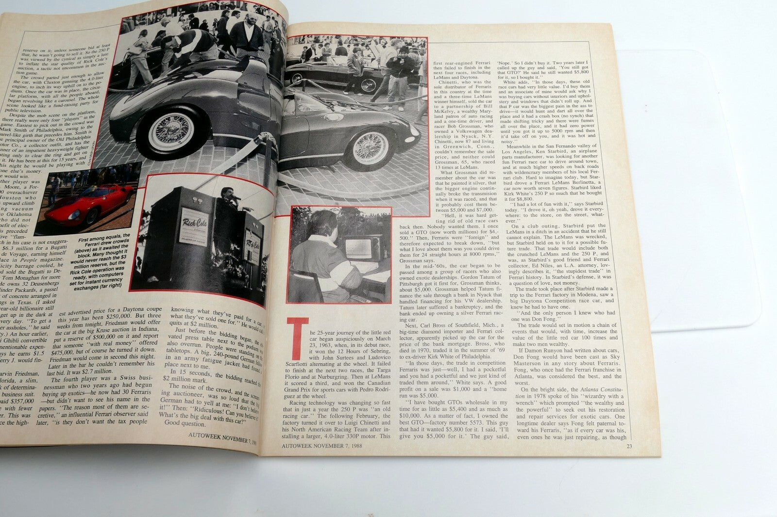 AutoWeek Magazine Nov. 7 1988 Ferrari 250P, 300ZX RX-7 Jaguar XJ 220 Geo Tracker