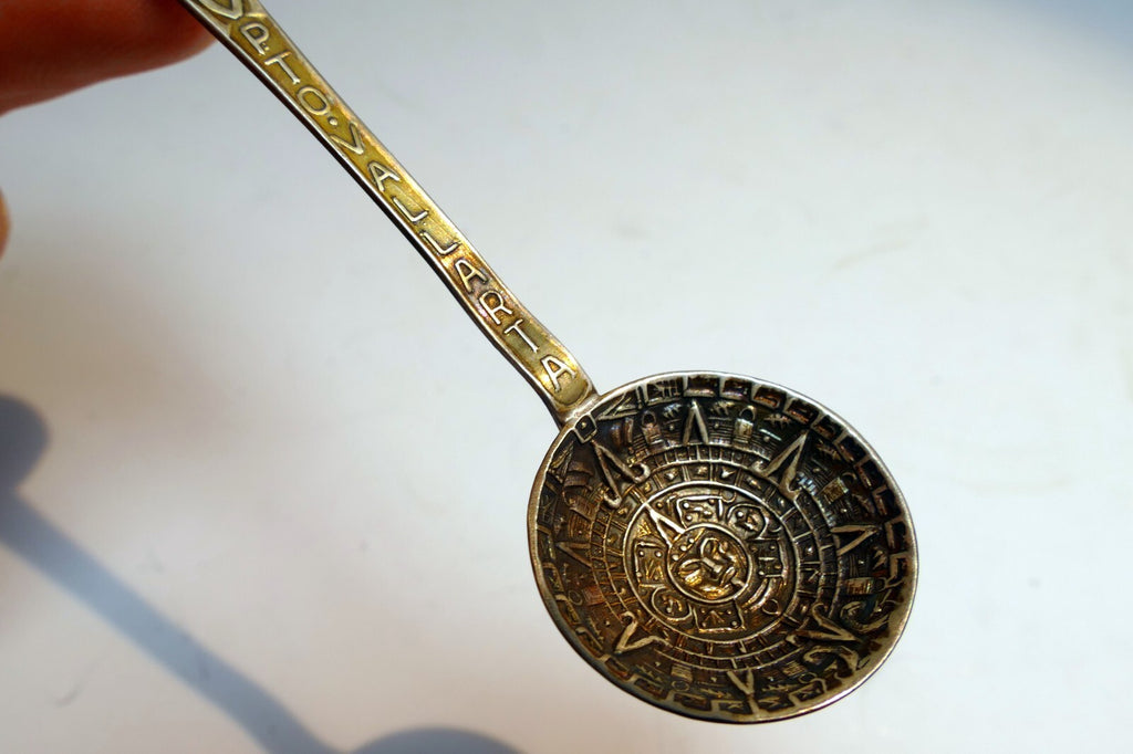 925 Sterling Silver - Acapulco Aztec Calendar Spoon -  Mexico 10 gr.