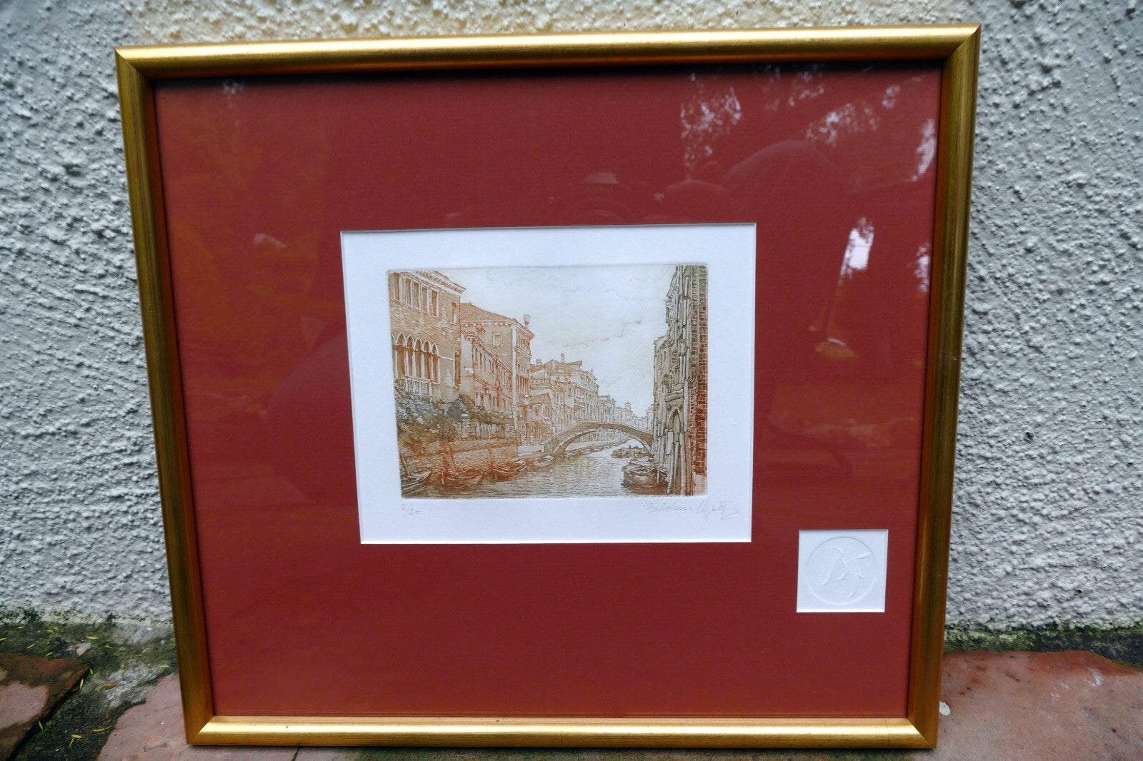 Etching Canal in Venice Pencil Signed matted framed by  B Fe Zaldour