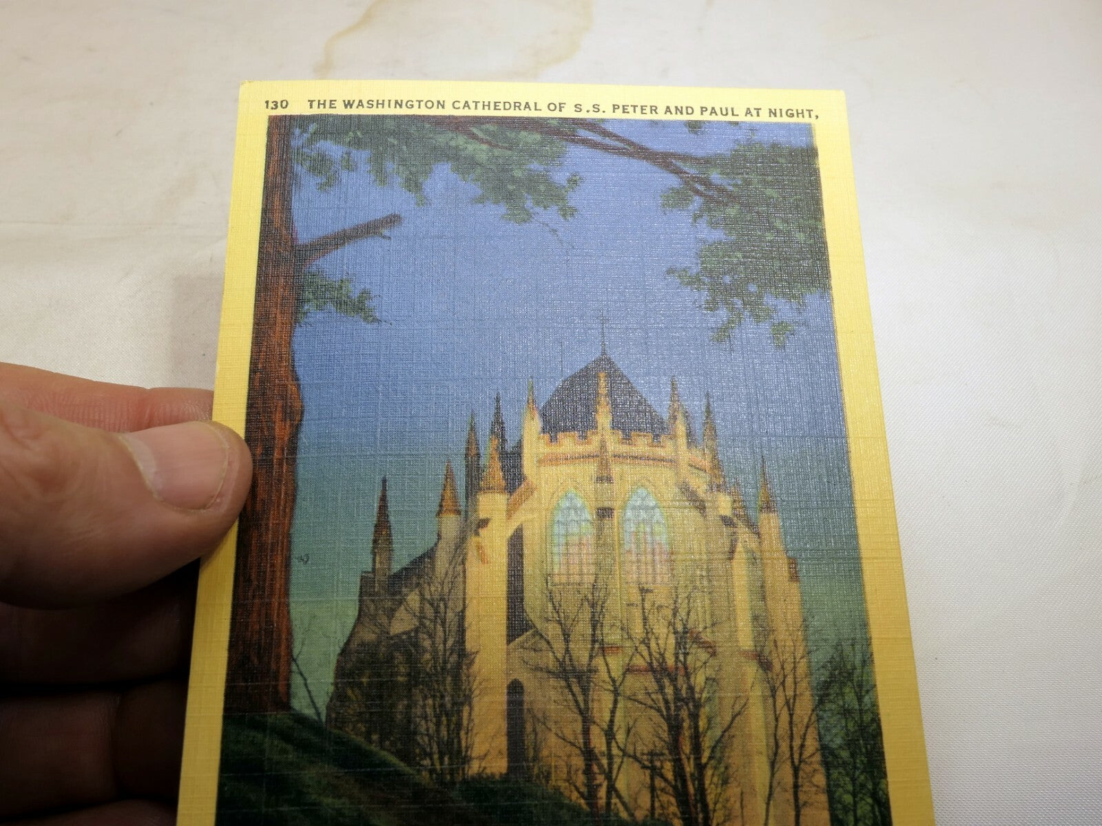 Post Card Washington cathedral of Peter And Paul at Night Linen 1940's 130 DC