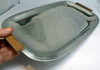 Stainless steel rectangle platter serving dish 8x12" w/ wooden handles