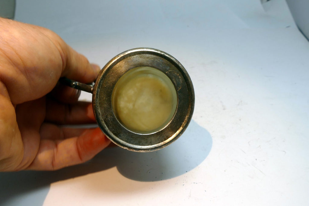 Small Metal Footed Votive Candle Holder with heart Handles floral design  2.5"