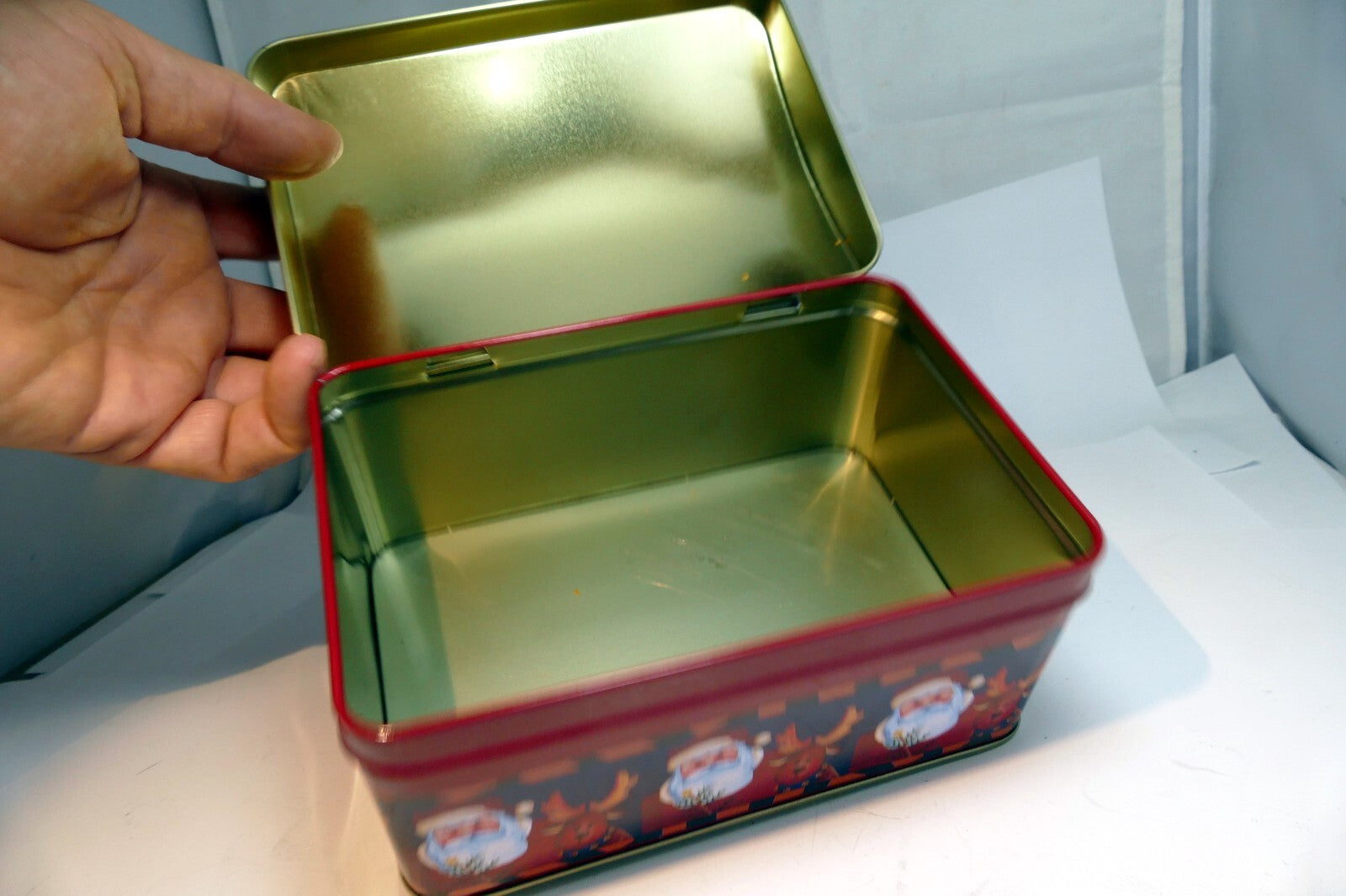 Greenbrier Chocolates Christmas Eve Tin empty container Santa Claus Rudolph Deer