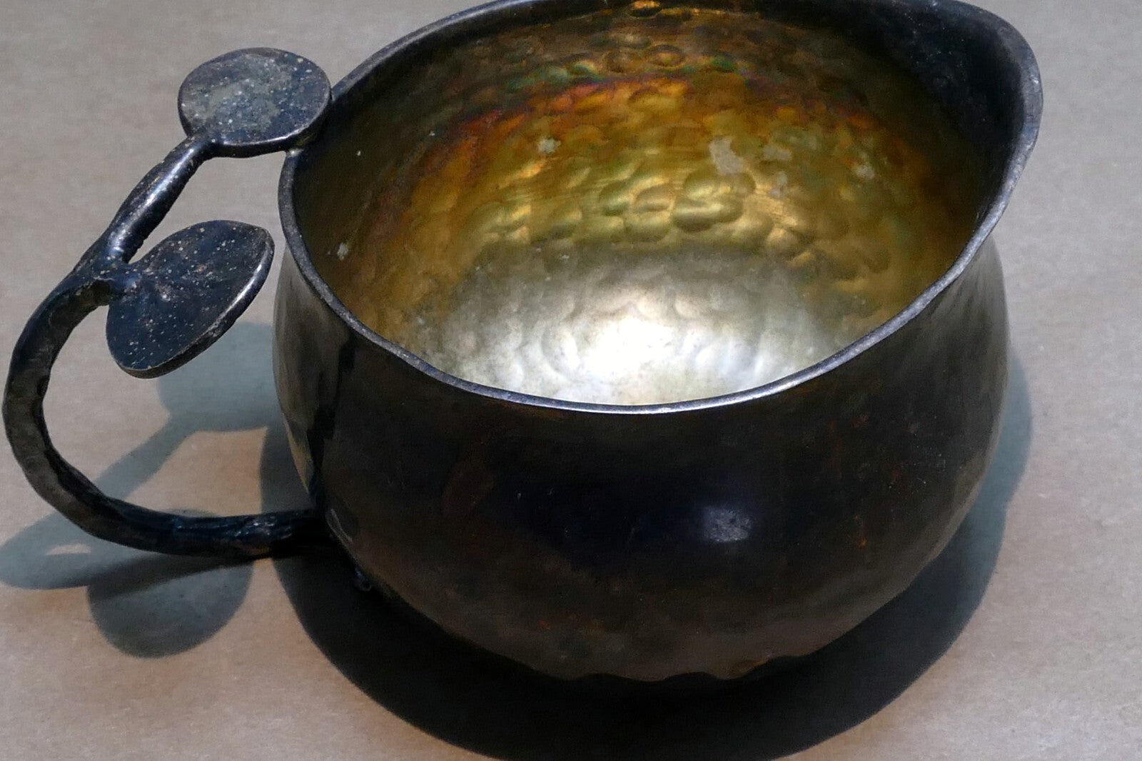 Vintage bronze floral creamer hand made with floral leave handle