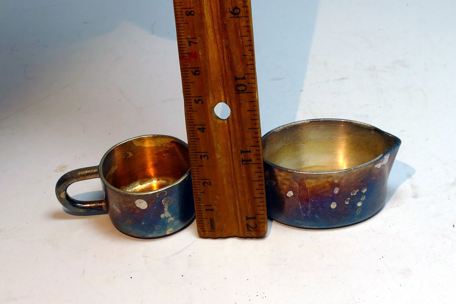 Miniature 2cm tall Metal Milk Creamer Pitcher set of two Germany
