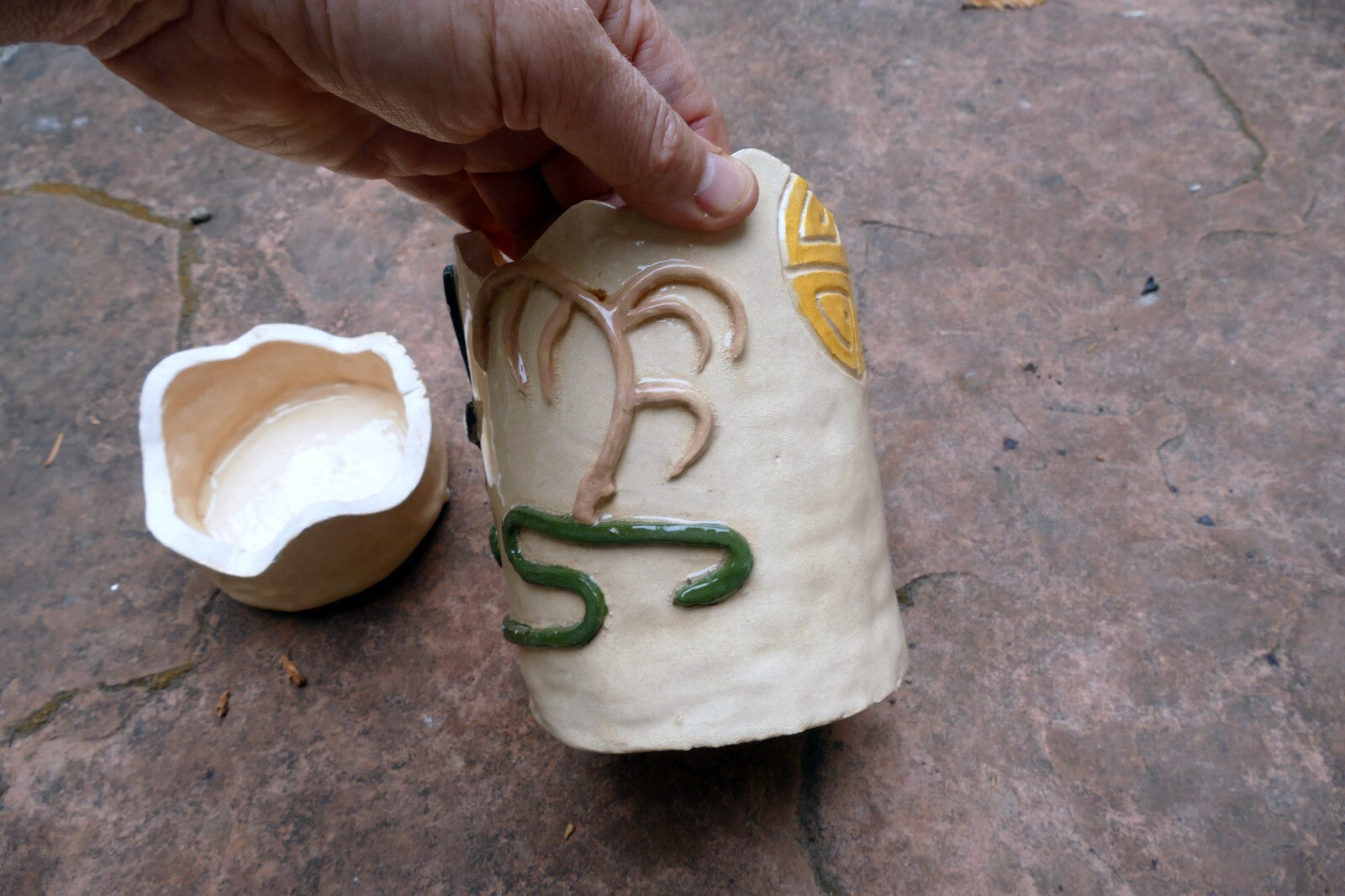 Angela Kung Clay Signed Vase with lid container earbs healing