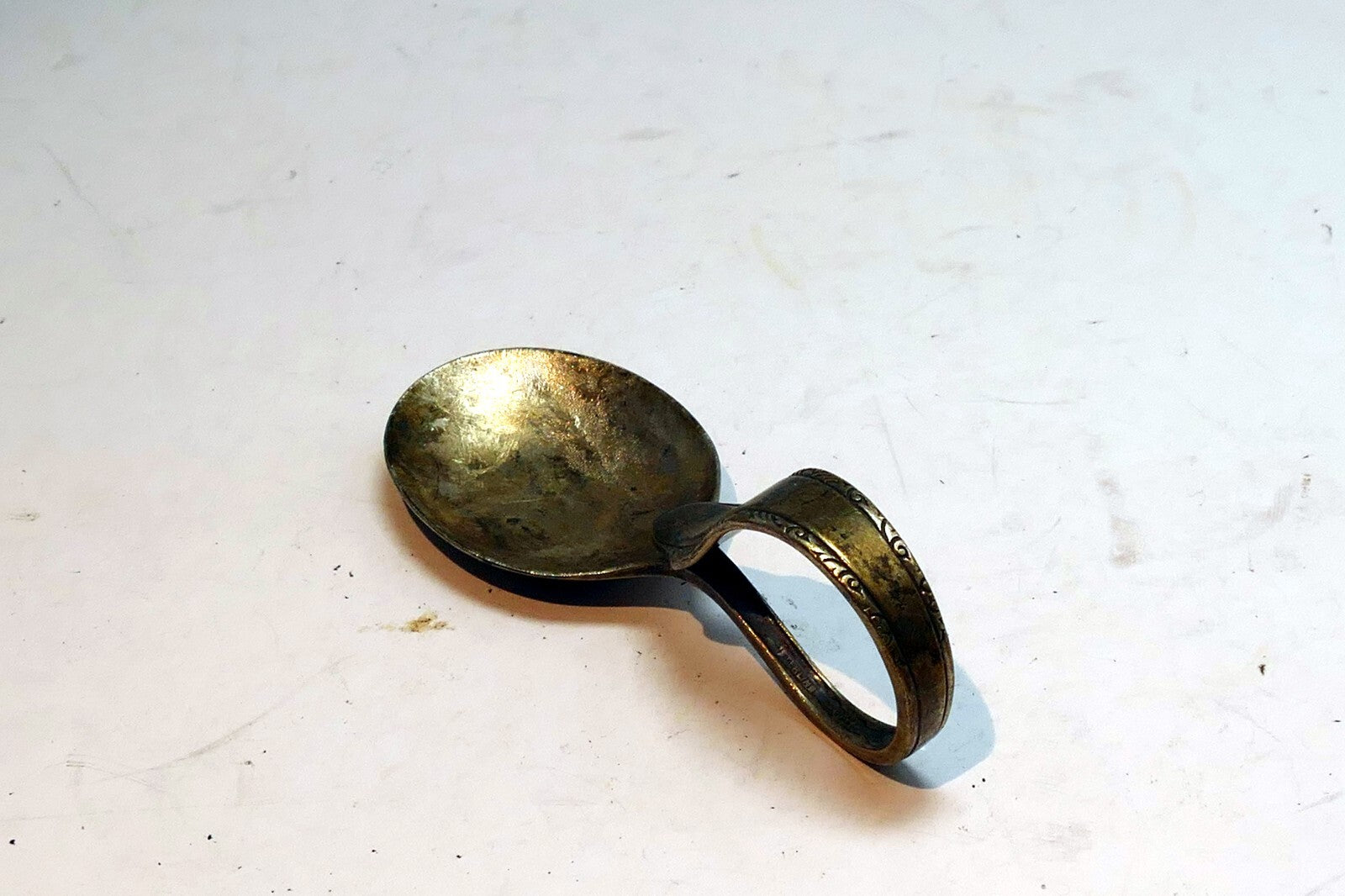 Souvenir Looped Handle Baby Or Tasting Spoon Vintage silver plate curved metal