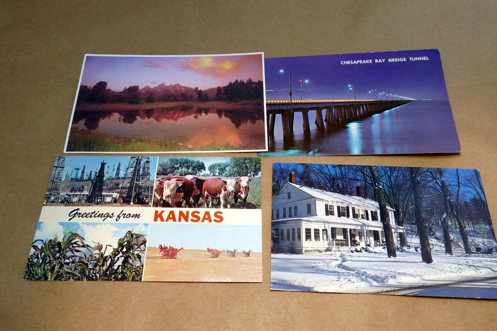 Mix lot of unposted postcards from usa lot of 4 from 1970 80's tetons kansas