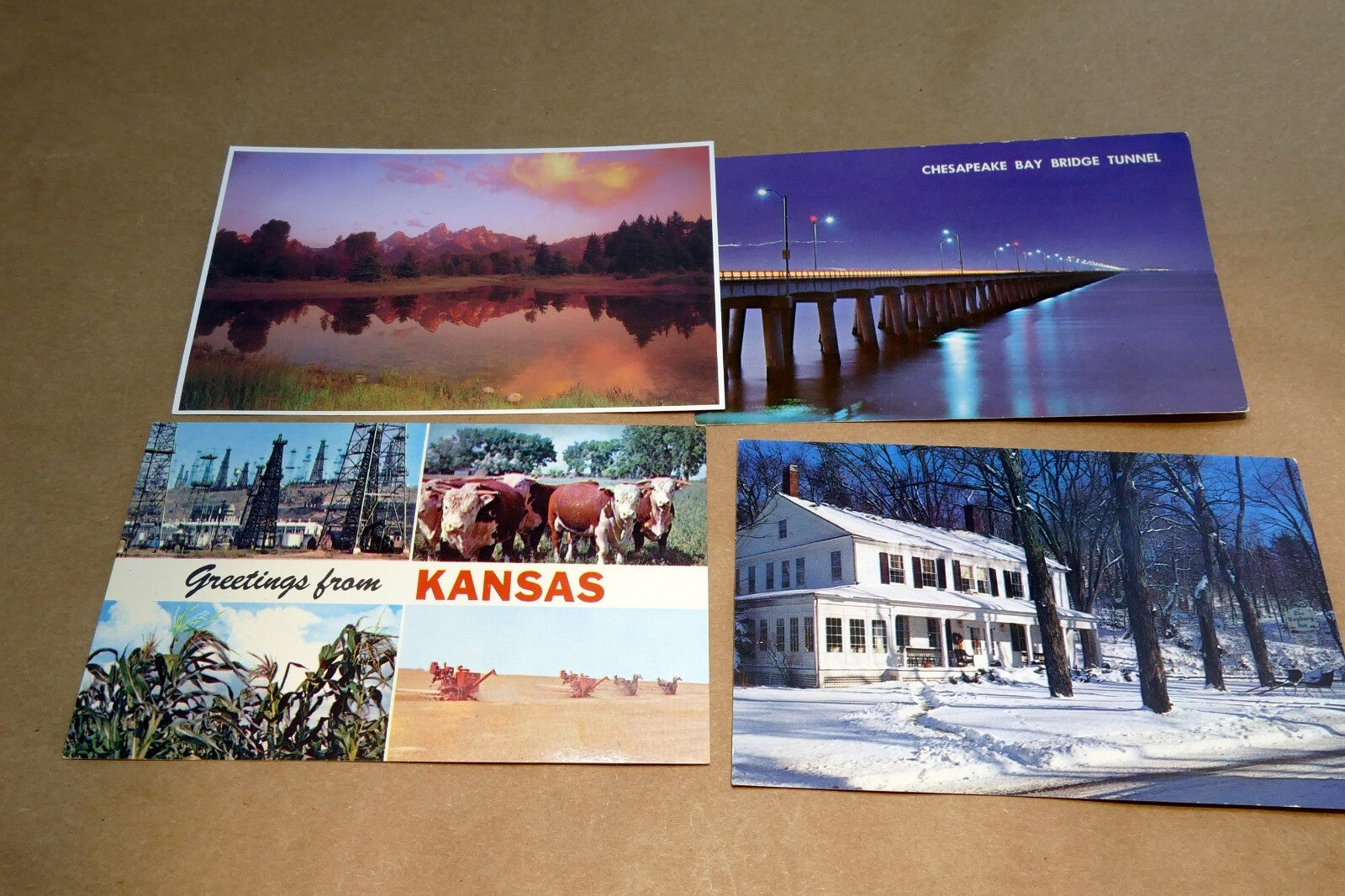 Mix lot of unposted postcards from usa lot of 4 from 1970 80's tetons kansas