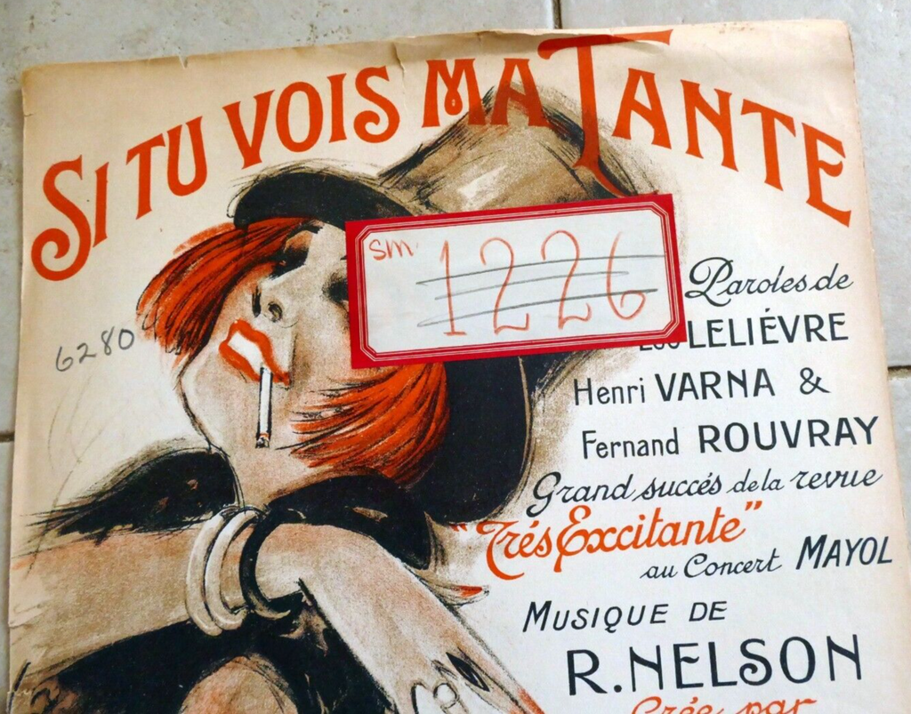 Si tu vois ma tante by r. nelson sheet music 1924 piano new york charles brull paris