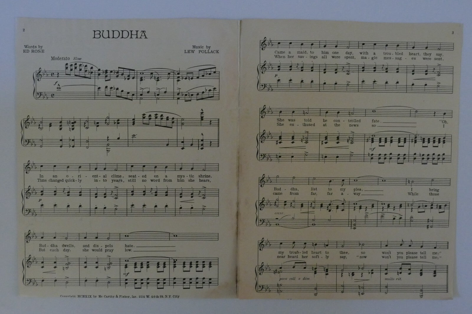 Buddha, 1919, by Lew Pollack and Ed Rose, McCarthy and Fisher