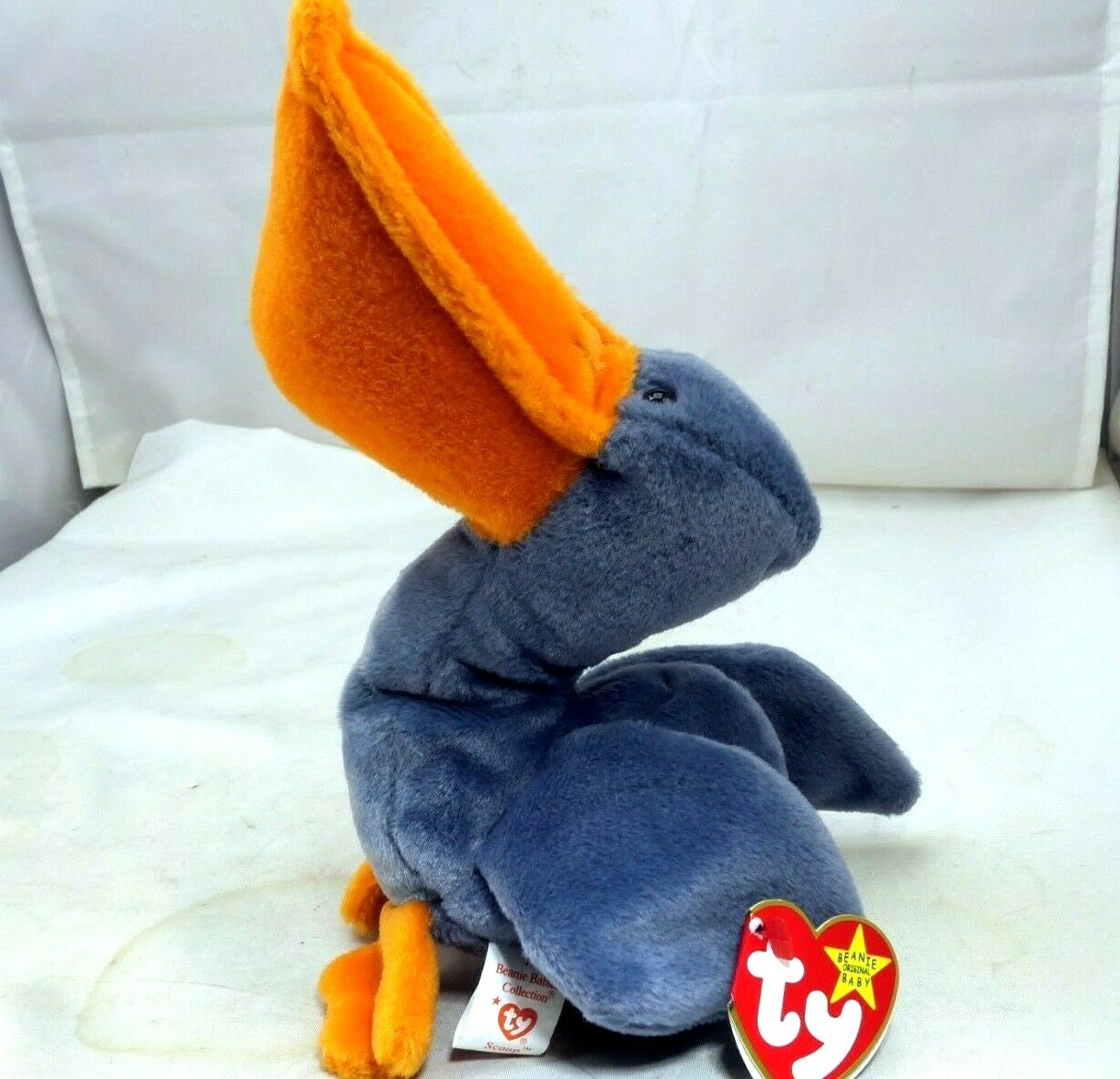 Ty beanie baby scoop rare/retired 1996 plush toy collection bird gray pelican