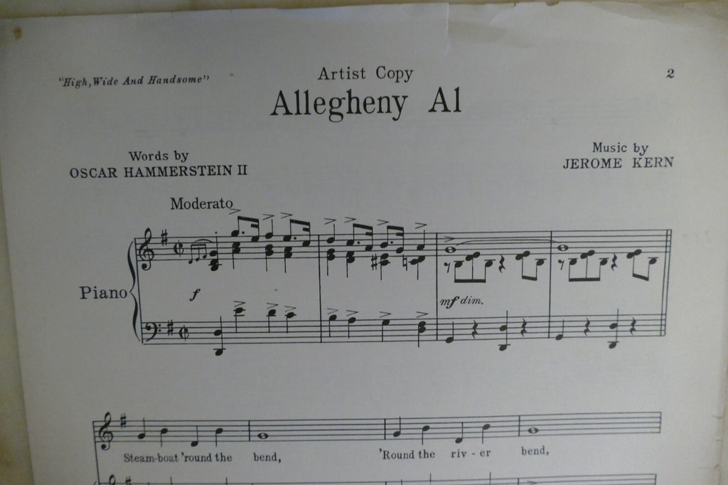 Allegheny al sheet music 1937 by jerome kern from high, wide and handsome