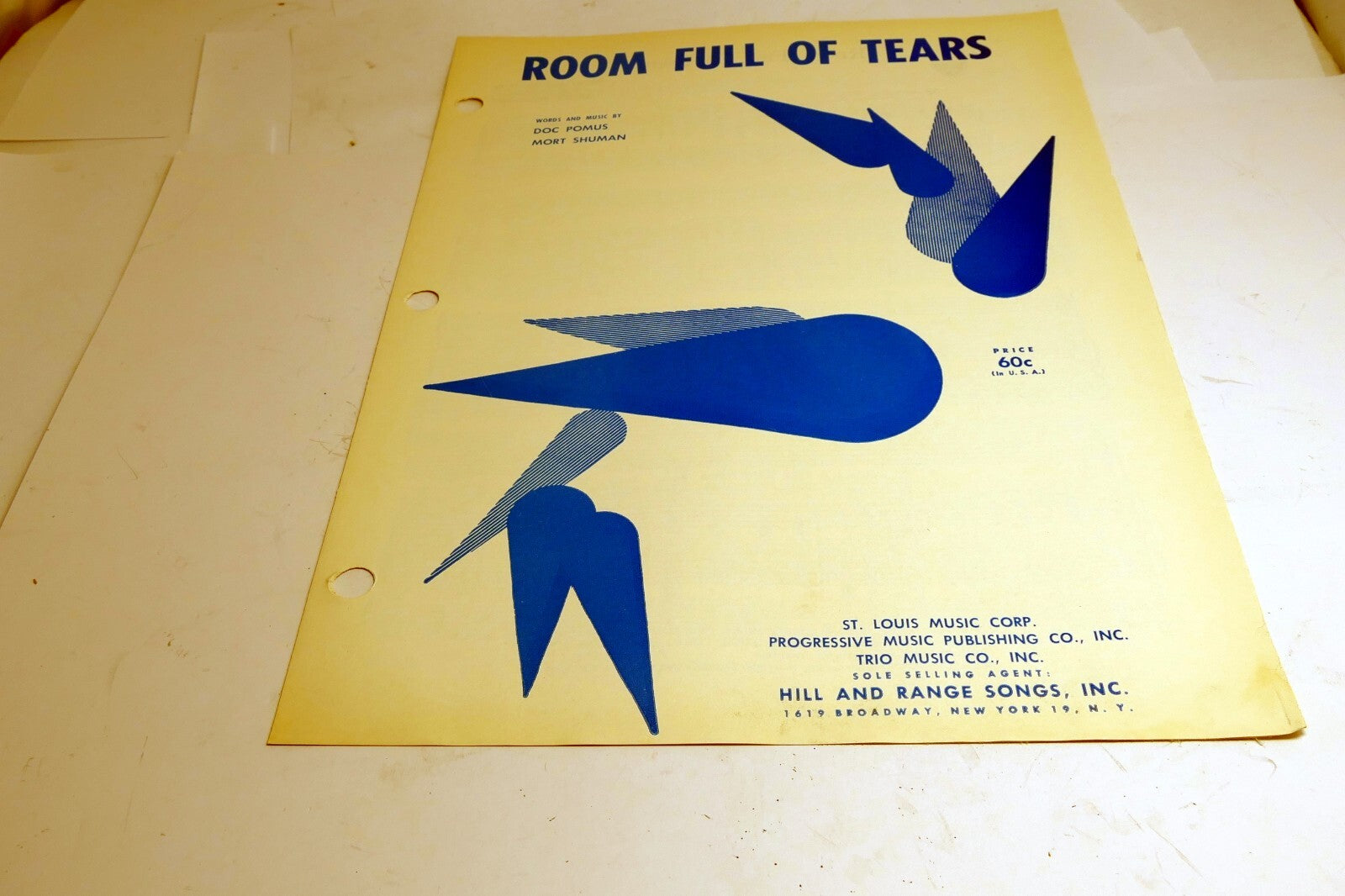 Room Full Of Tears  Doc Pomus Mort Shuman  1961  Sheet Music The Drifters