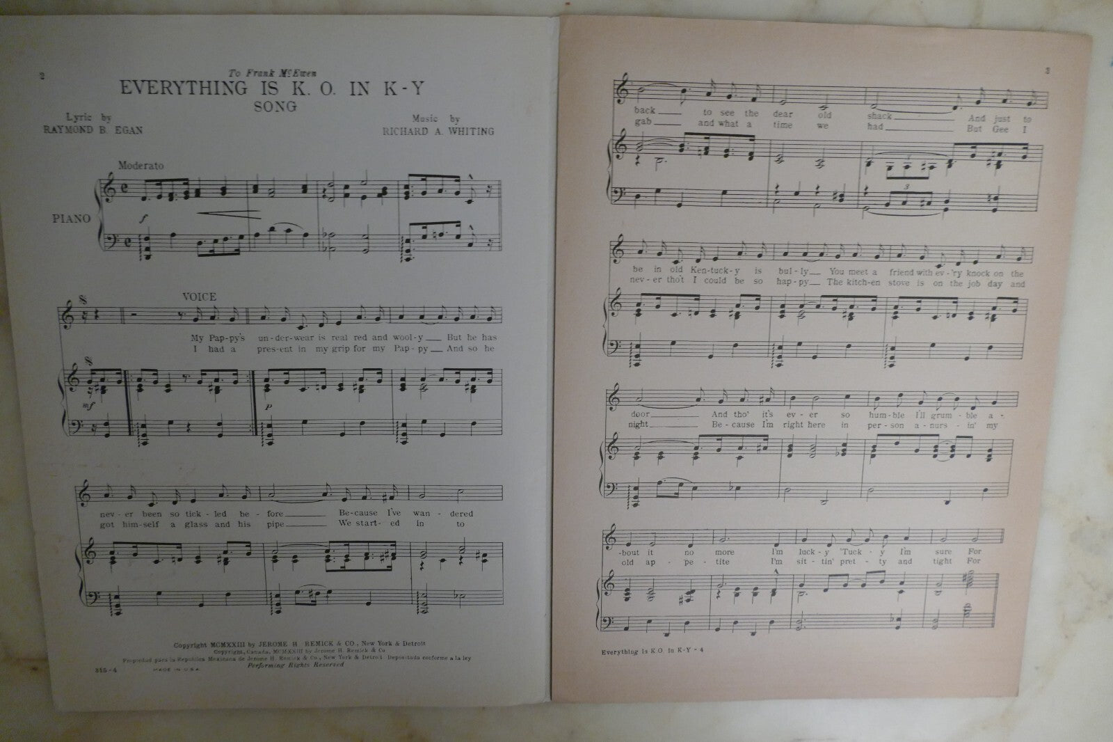 Everything Is K.O. In K-Y. 1923 by Richard A. Whiting and Raymond B. Egan