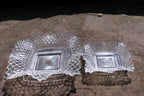 Set of 2 Clear Depression Glass Diamond Point Ruffle Edge Candy/Nut Dish