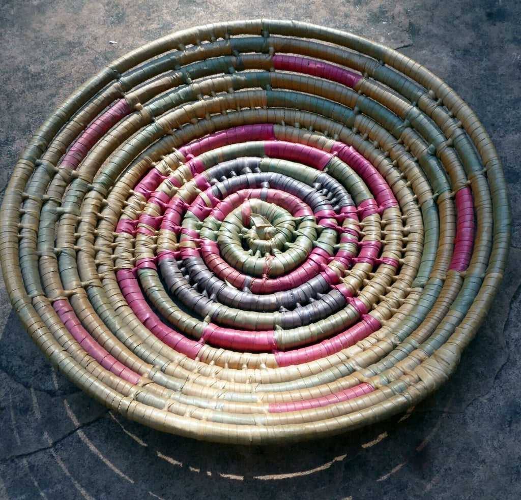10.5" basket bowl hand woven natural seagrass woven south west usa   vintage