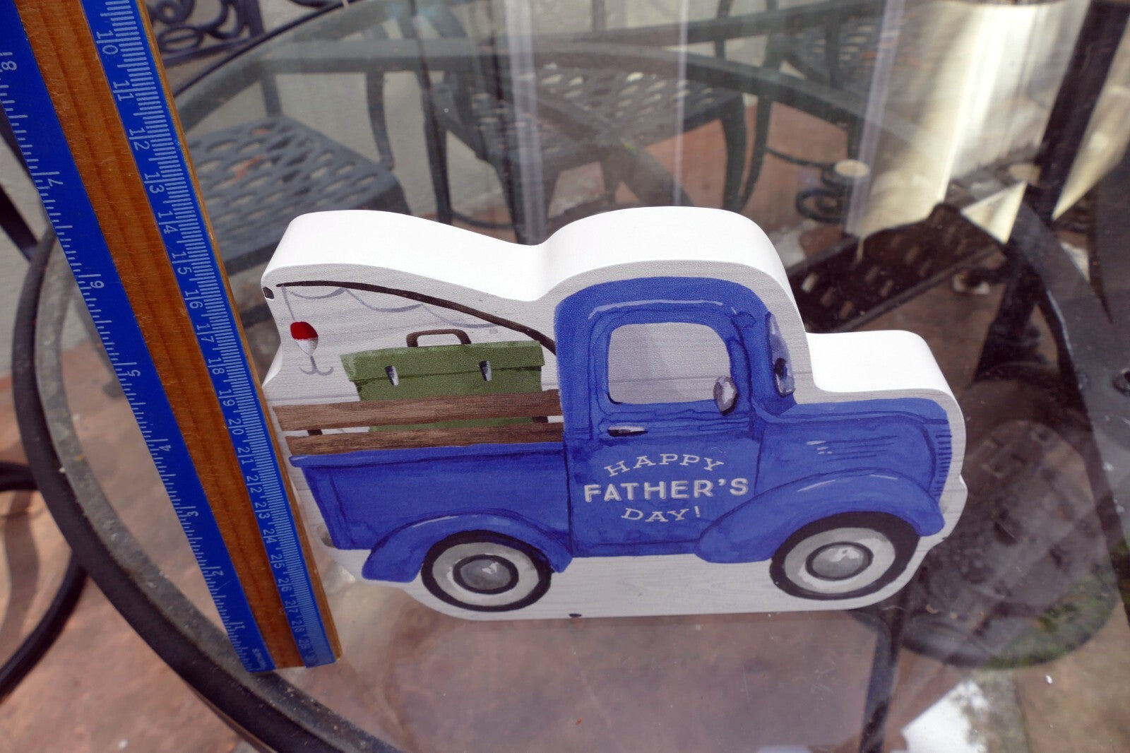 PAINTED WOODEN BLUE TRUCK HAPPY FATHERS DAY 6X8” HANGING ORNAMENT Gone Fishing